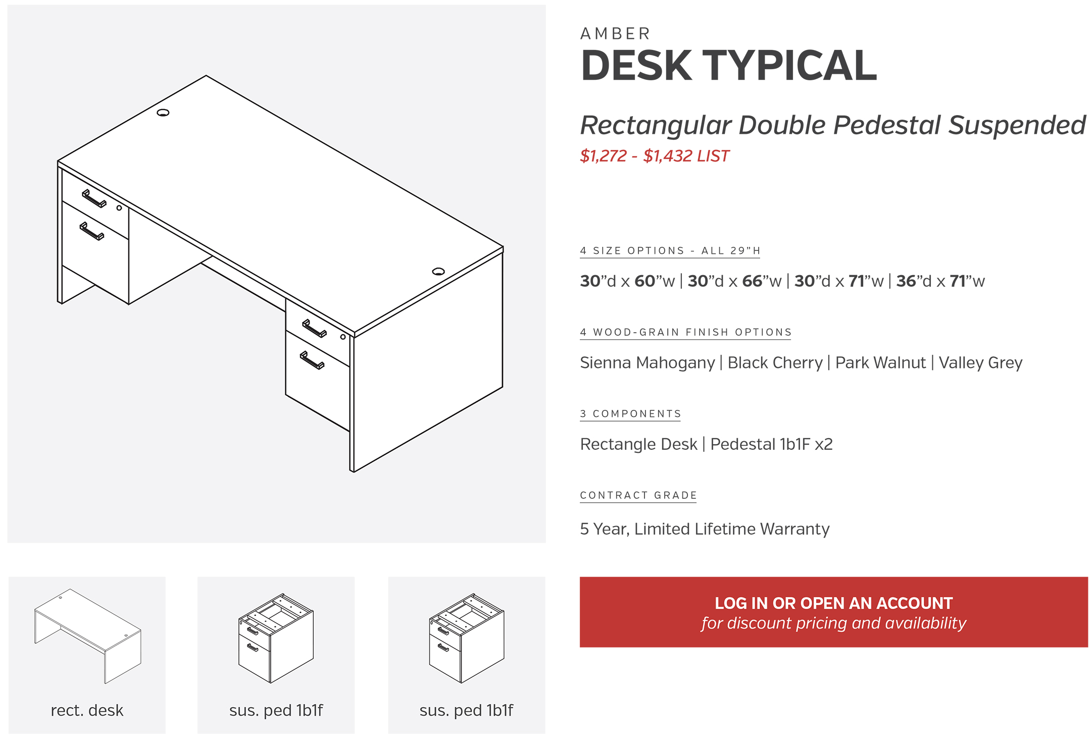 Desks | Rectangular Double Pedestal Suspended