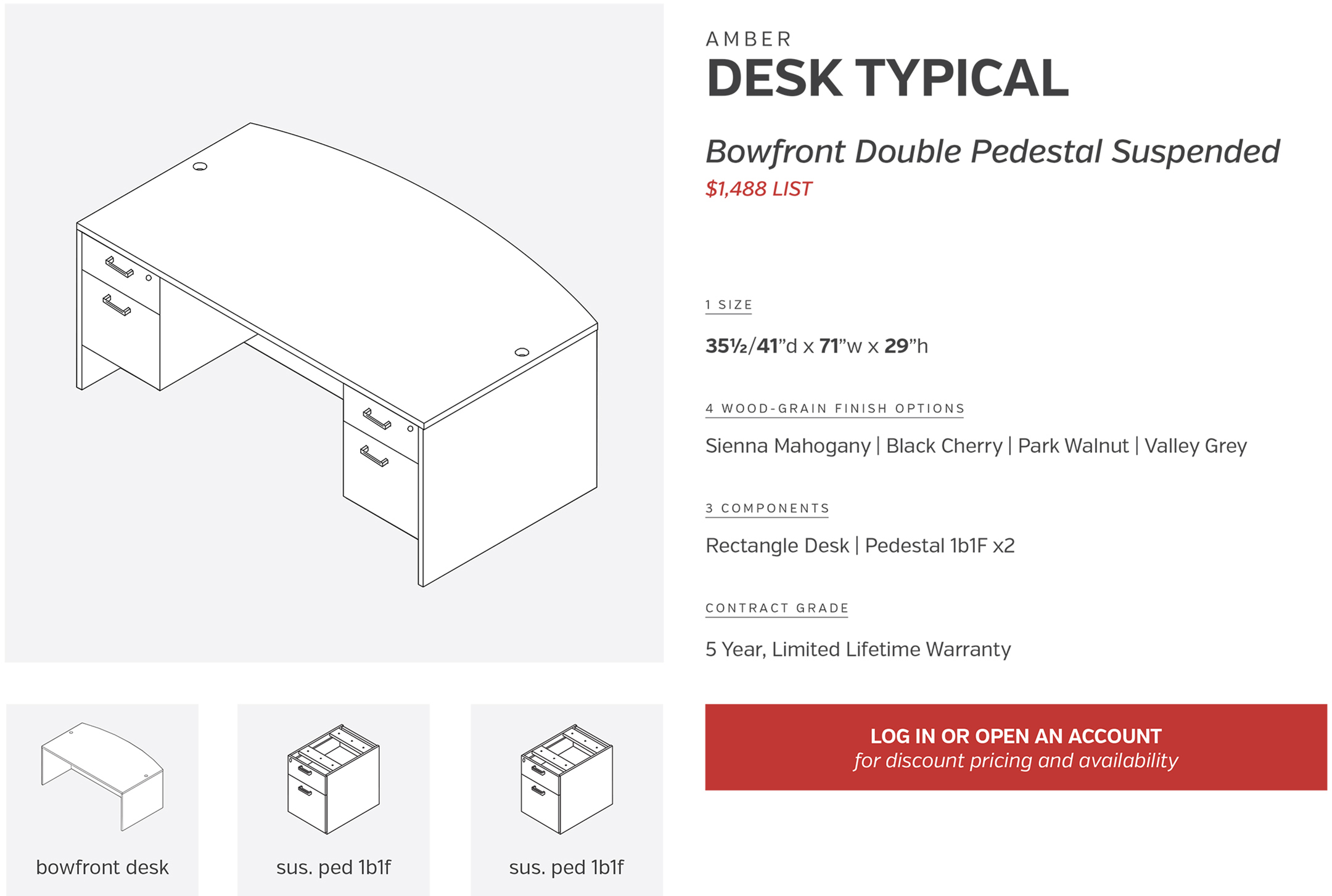 Desks | Bowfront Double Pedestal Suspended