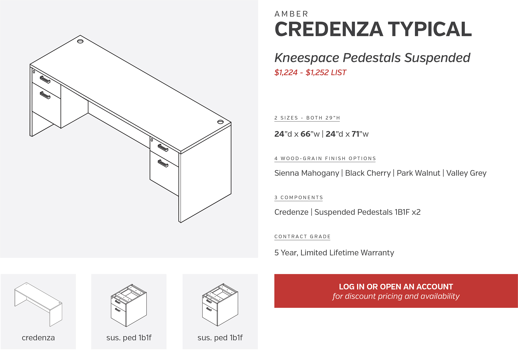 Credenza | Kneespace Pedastals Suspended