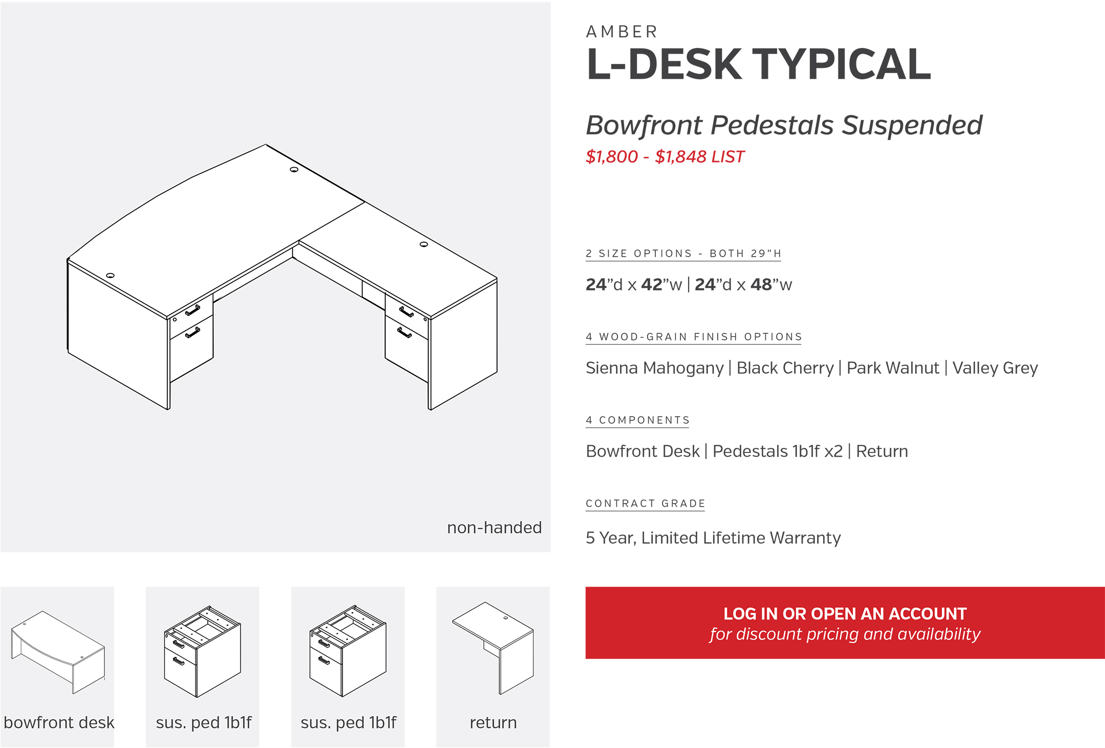 L-Desks | Bowfront Pedestals Suspended