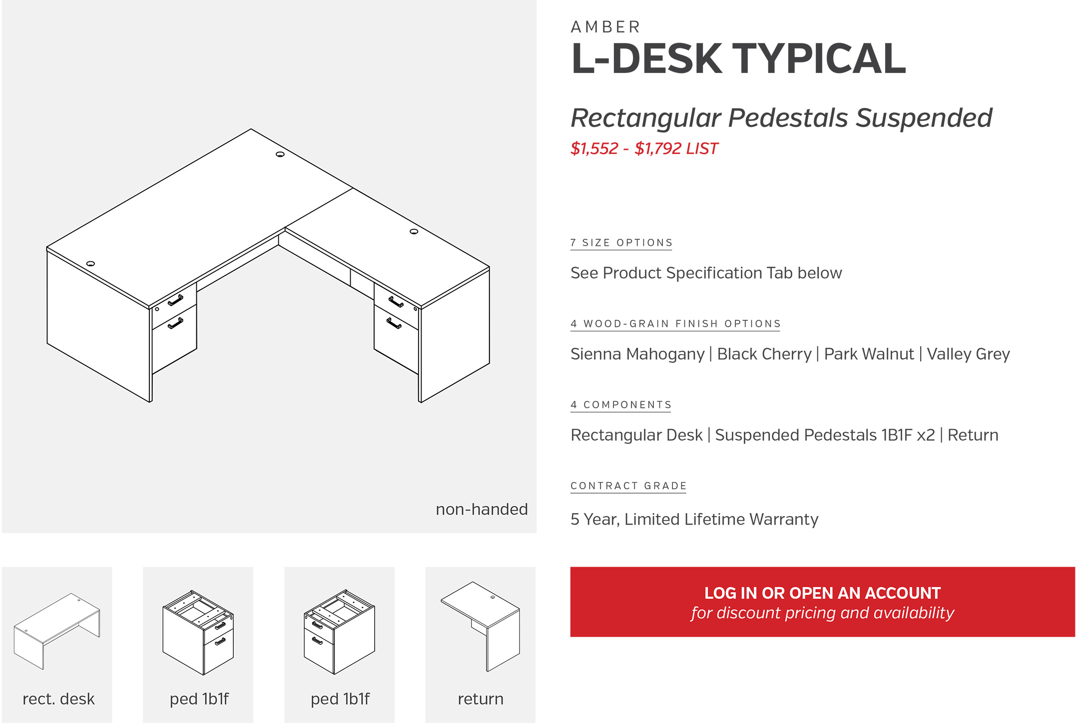 L-Desk | Rectangular Pedestals Suspended