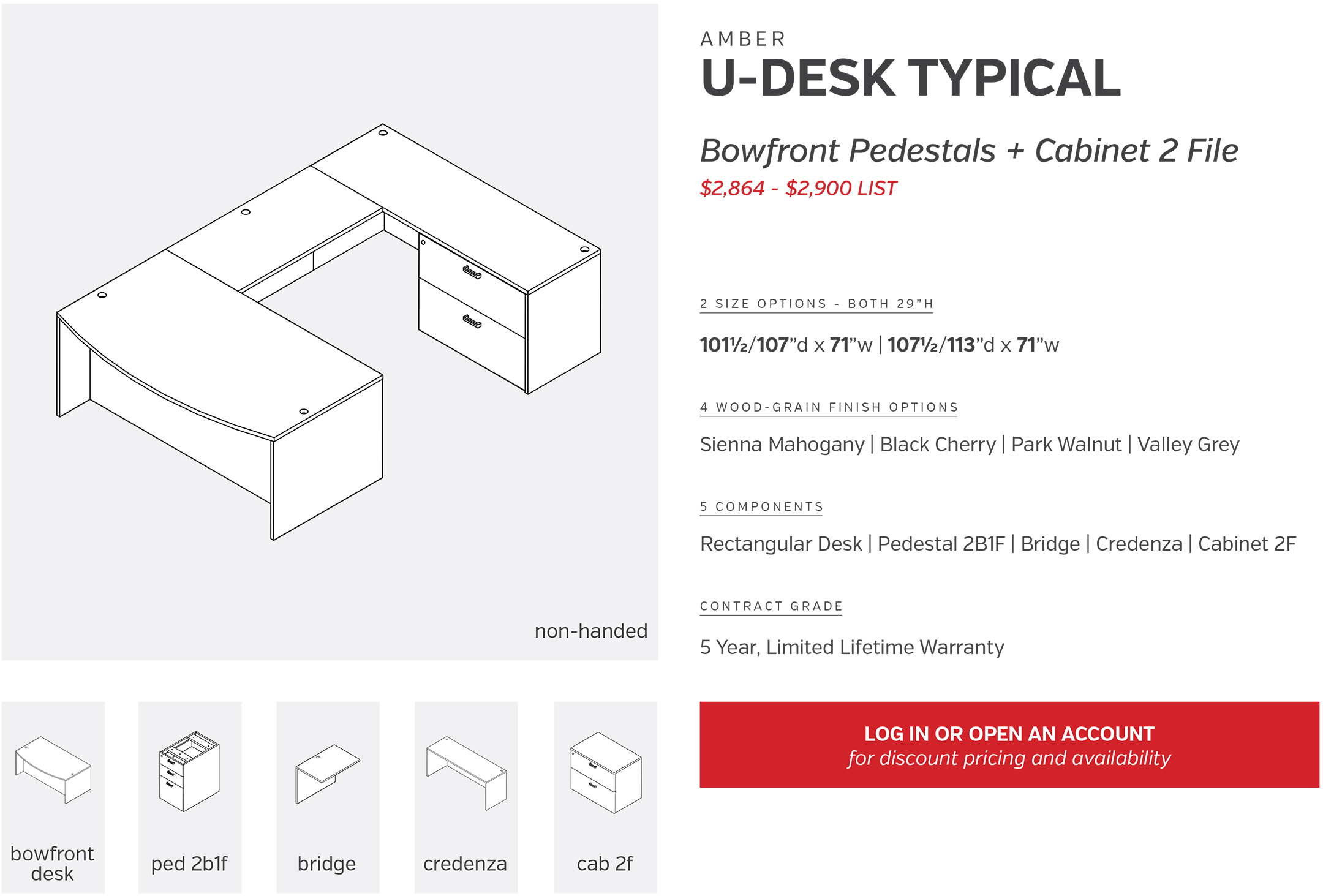 U-Desk Bowfront Pedestals + Cabinet 2 File