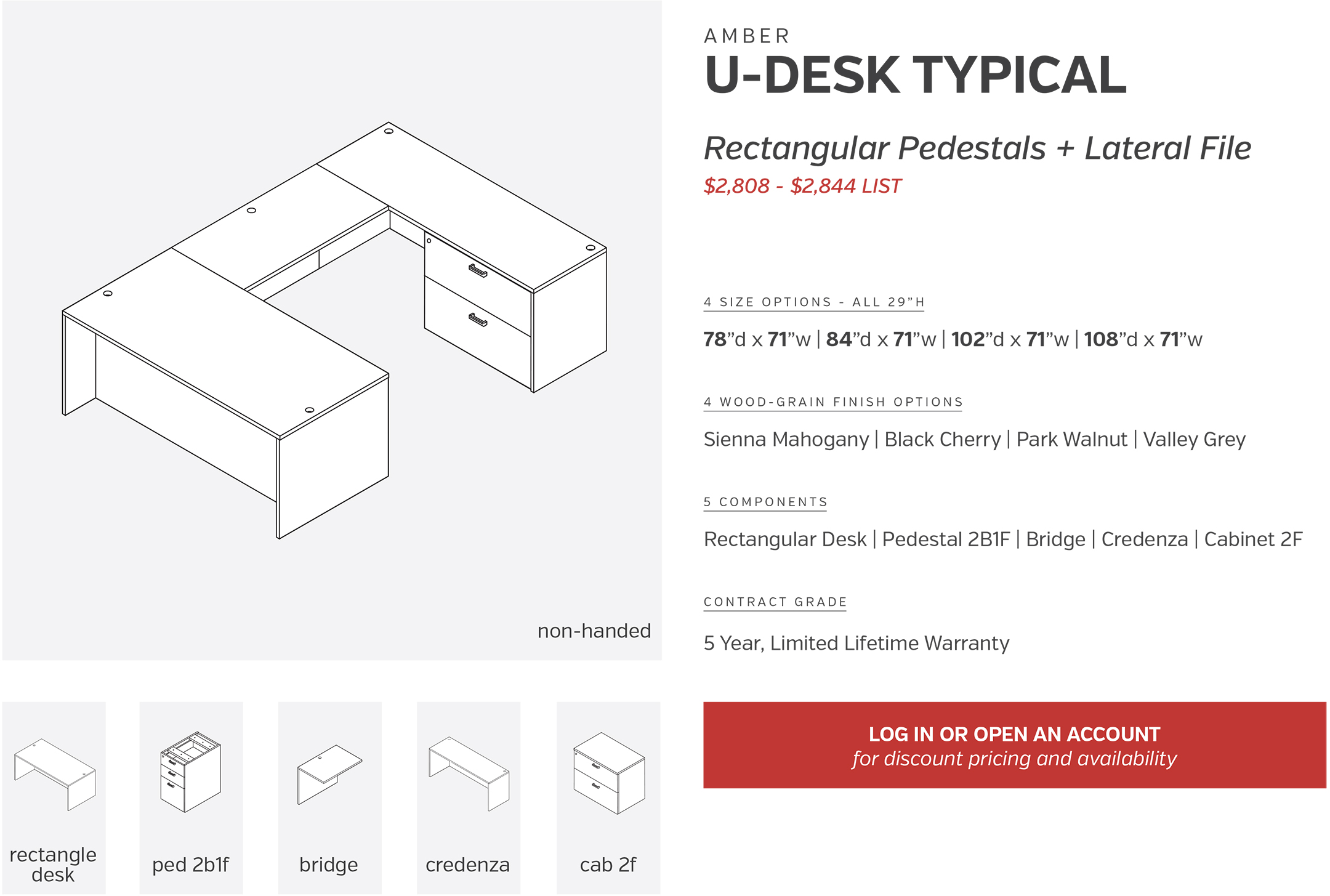 U-Desk Rectangular Pedestals + Lateral File