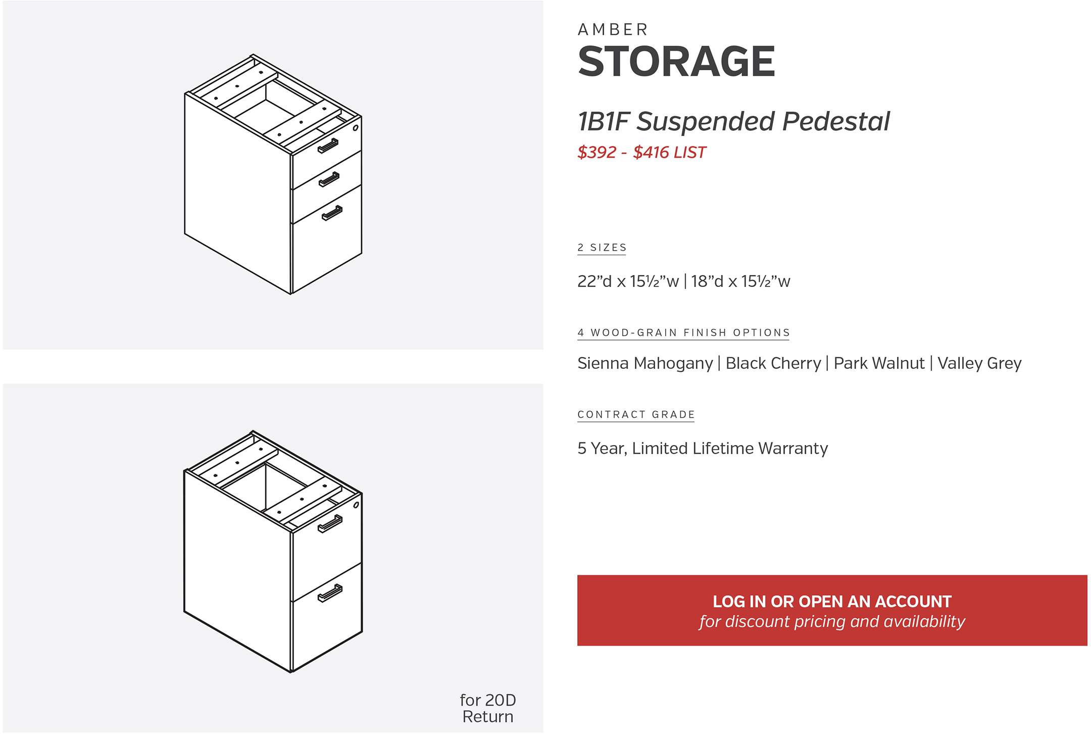 Components | Storage 1B1F Suspended Pedestal